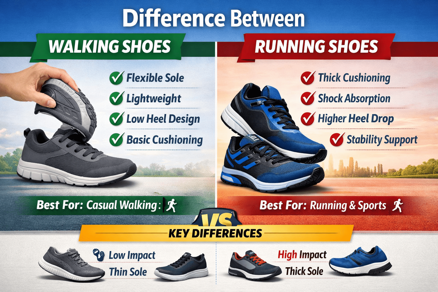 Women's Walking Shoes and Running Shoes Difference Between Walking Shoes and Running Shoes